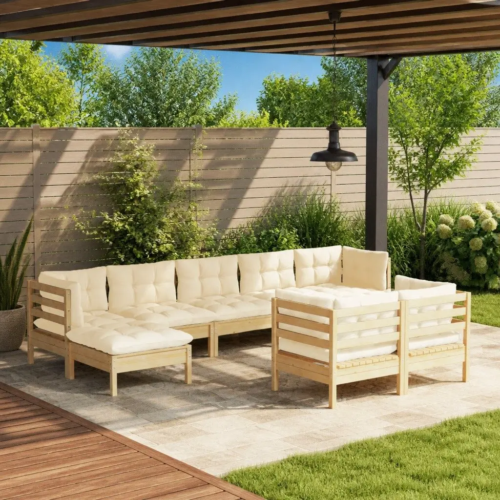 Garden Lounge Set Outdoor Patio Furniture 9 Piece Modular Sofa Cream Cushions