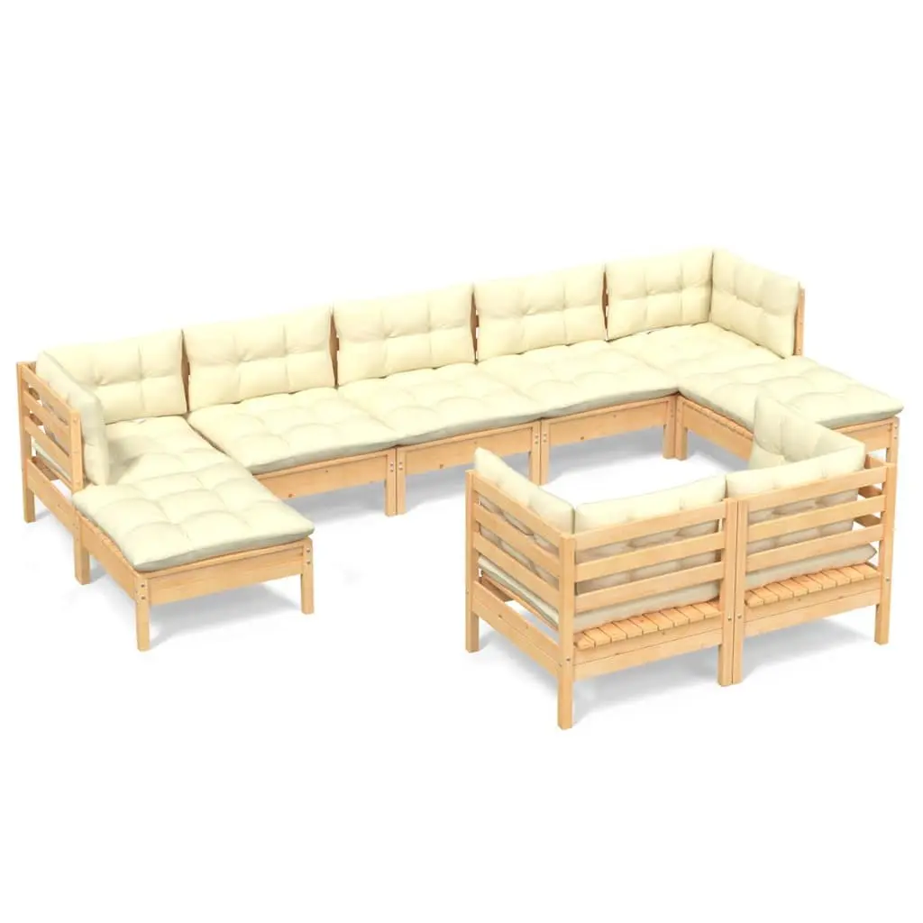 Garden Lounge Set Outdoor Patio Furniture 9 Piece Modular Sofa Cream Cushions