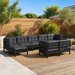 Garden Lounge Set Specifications: 9 Pieces of Black Pinewood
