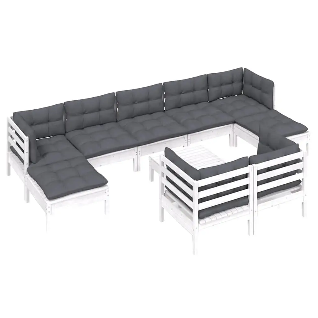 Garden Lounge Set Outdoor Patio Furniture 10 Piece White Pinewood with Cushions