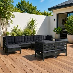 10-Piece Modular Outdoor Lounge Set - Pinewood & Cushions