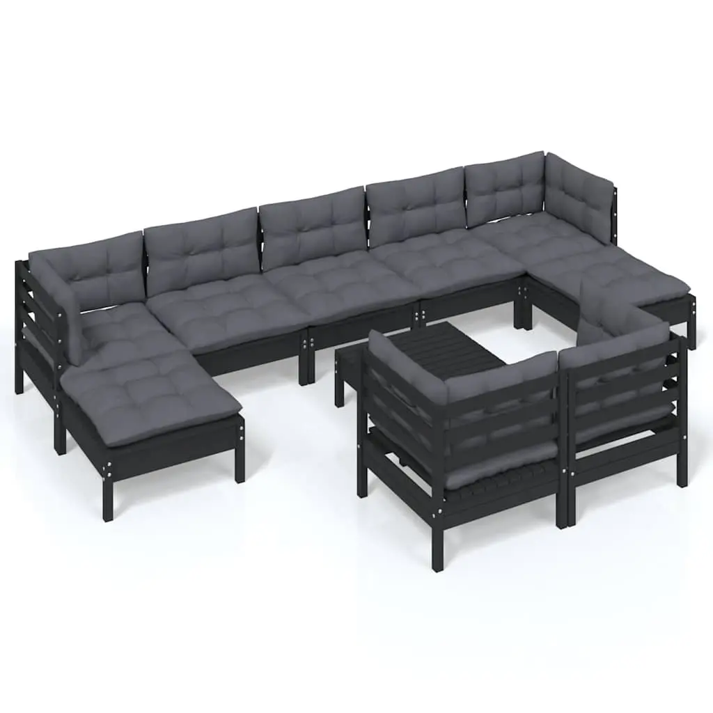 Garden Lounge Set 10 Piece Modular Patio Furniture Black Solid Pinewood