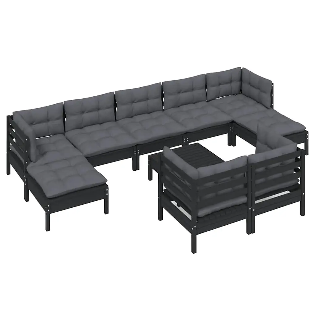 Garden Lounge Set 10 Piece Modular Patio Furniture Black Solid Pinewood