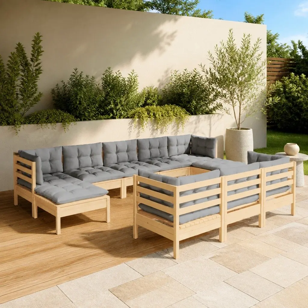Garden Lounge Set Outdoor Furniture Patio Sofa 10 Piece Grey Cushions
