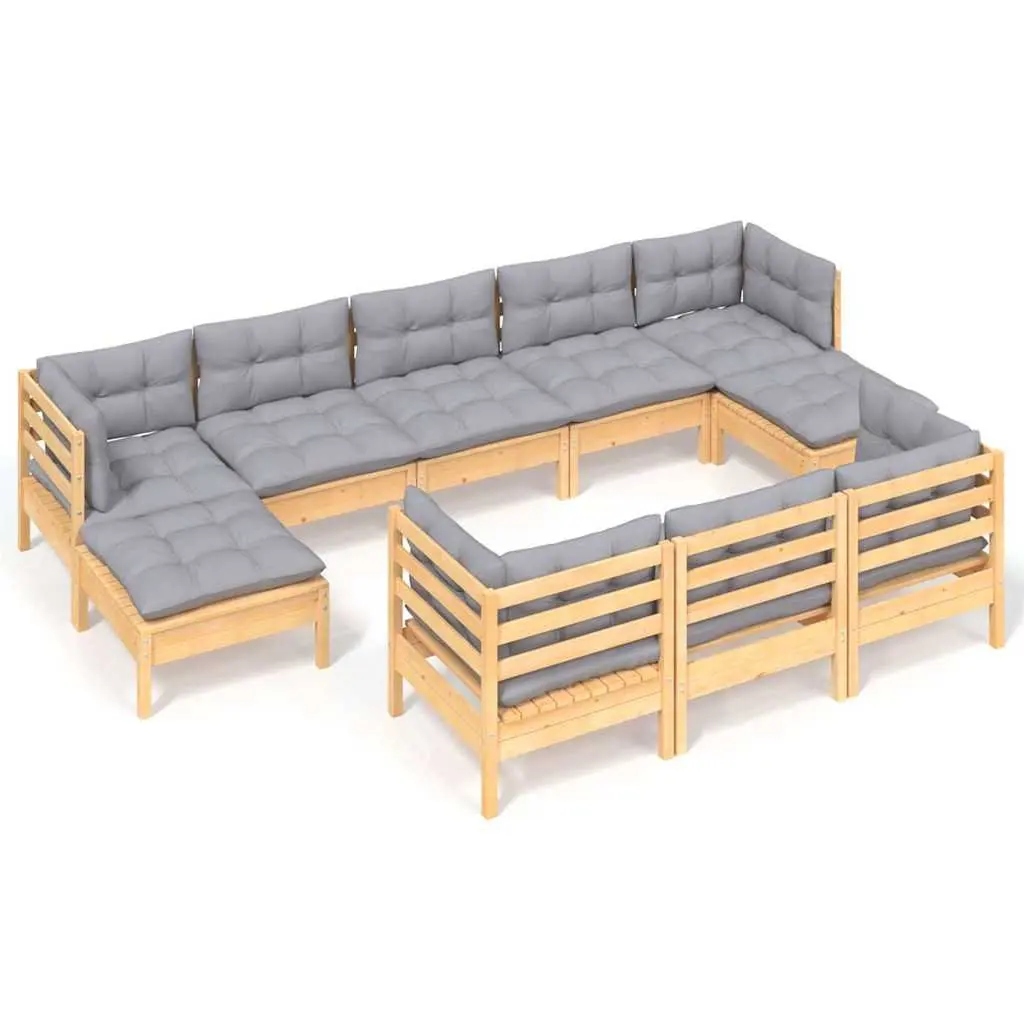 Garden Lounge Set Outdoor Furniture Patio Sofa 10 Piece Grey Cushions
