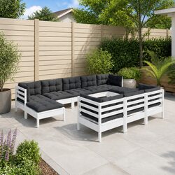 Garden Lounge Set 10 Piece White Outdoor Furniture with Cushions Patio Sofa