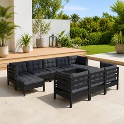 Black Garden Lounge Set 10 Piece with Cushions