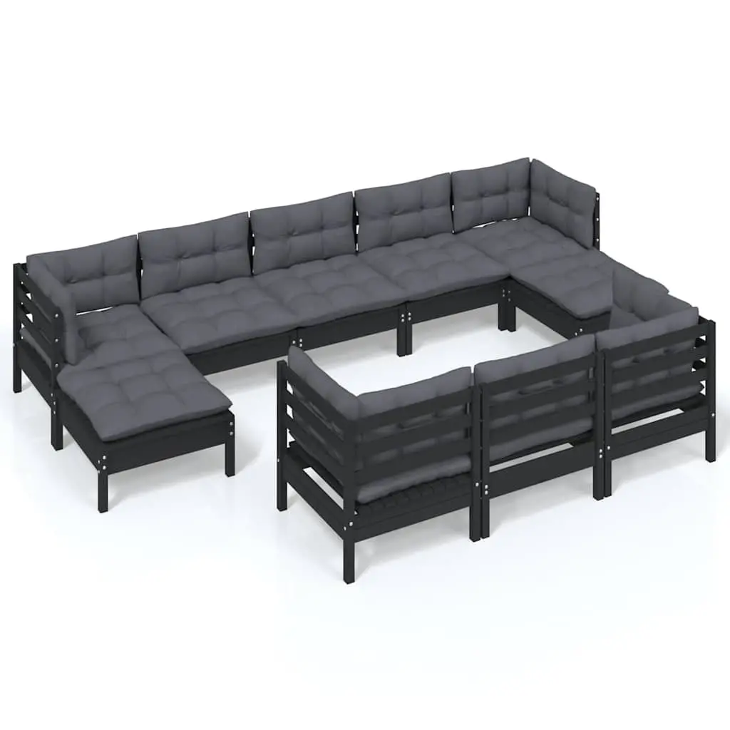 Garden Lounge Set Outdoor Furniture 10 Piece Black Solid Pinewood