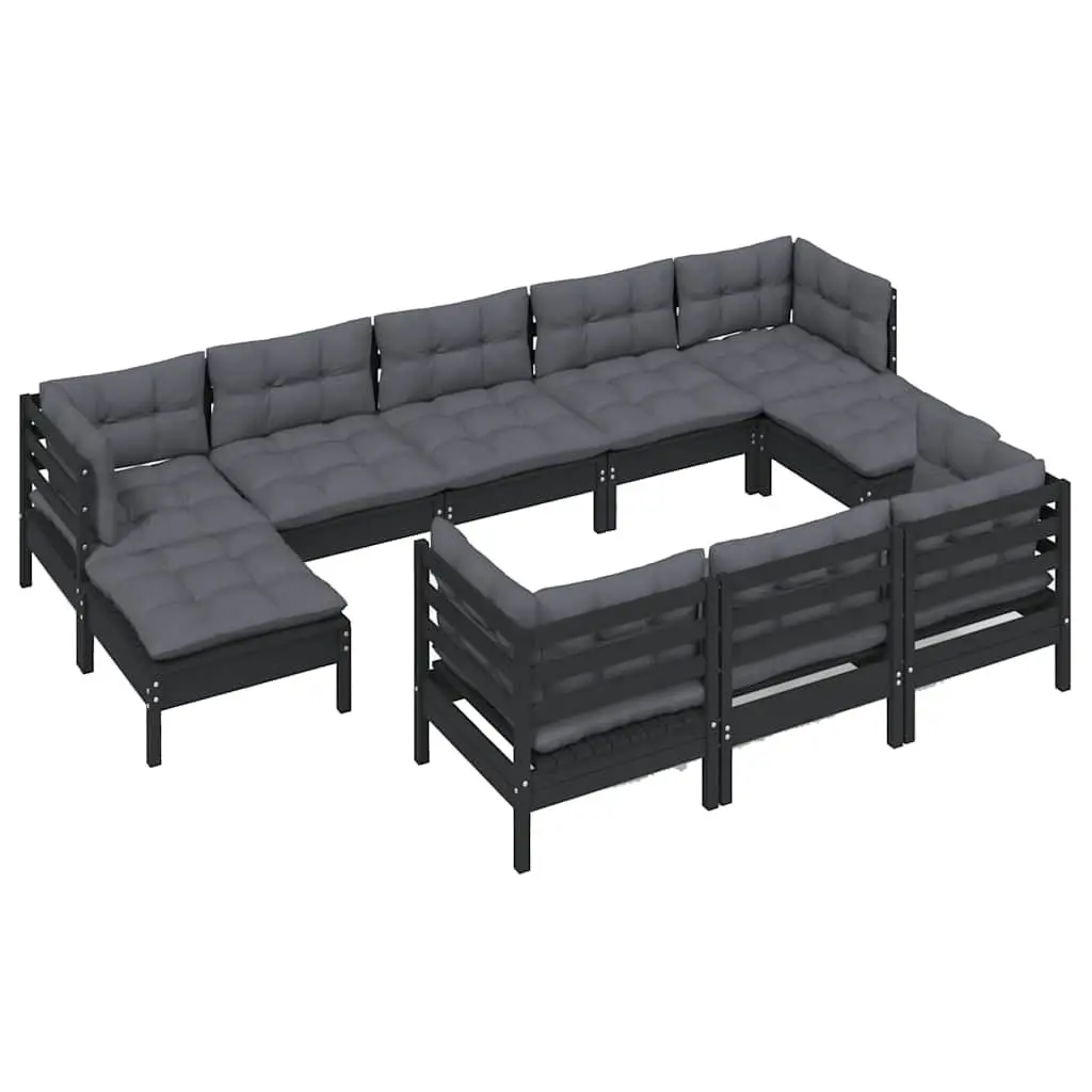 Garden Lounge Set Outdoor Furniture 10 Piece Black Solid Pinewood