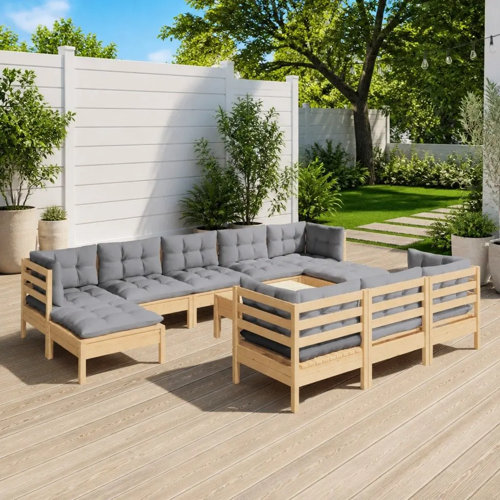 Garden Lounge Set Outdoor Furniture 11 Piece Patio Seating Grey Cushions