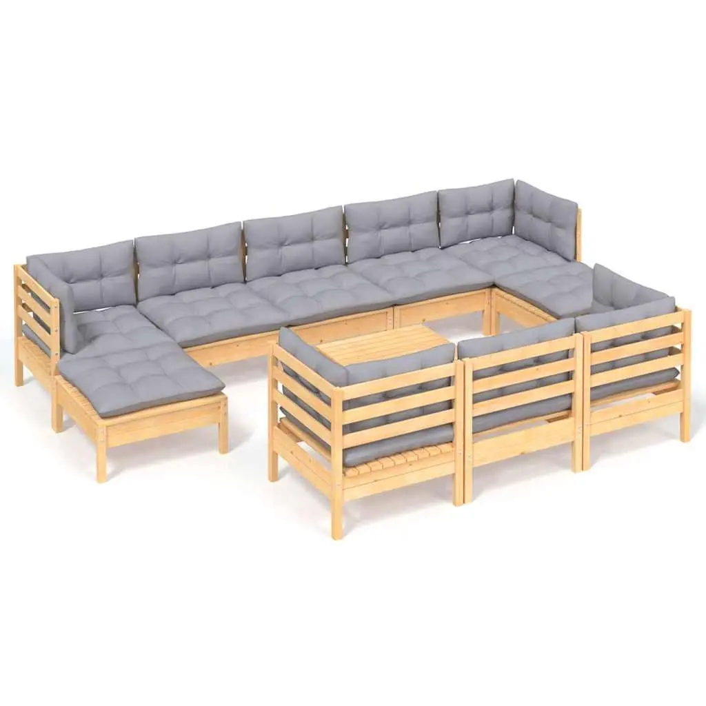 Garden Lounge Set Outdoor Furniture 11 Piece Patio Seating Grey Cushions