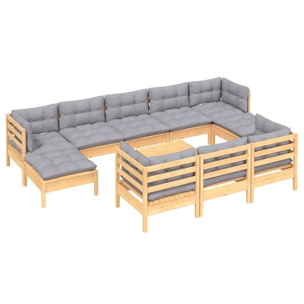 Garden Lounge Set Outdoor Furniture 11 Piece Patio Seating Grey Cushions