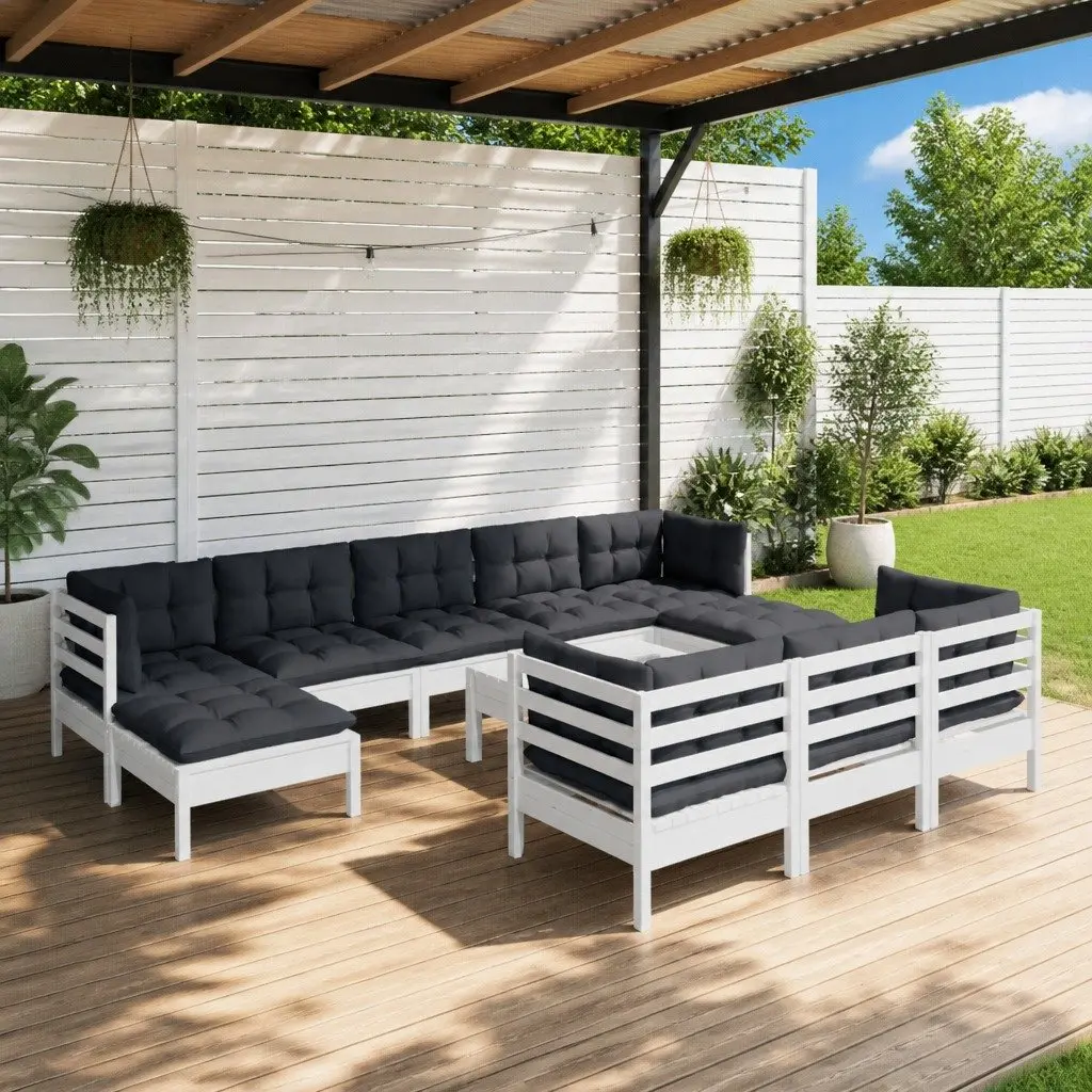 11 Piece Garden Lounge Set Outdoor Patio Furniture White Solid Pinewood