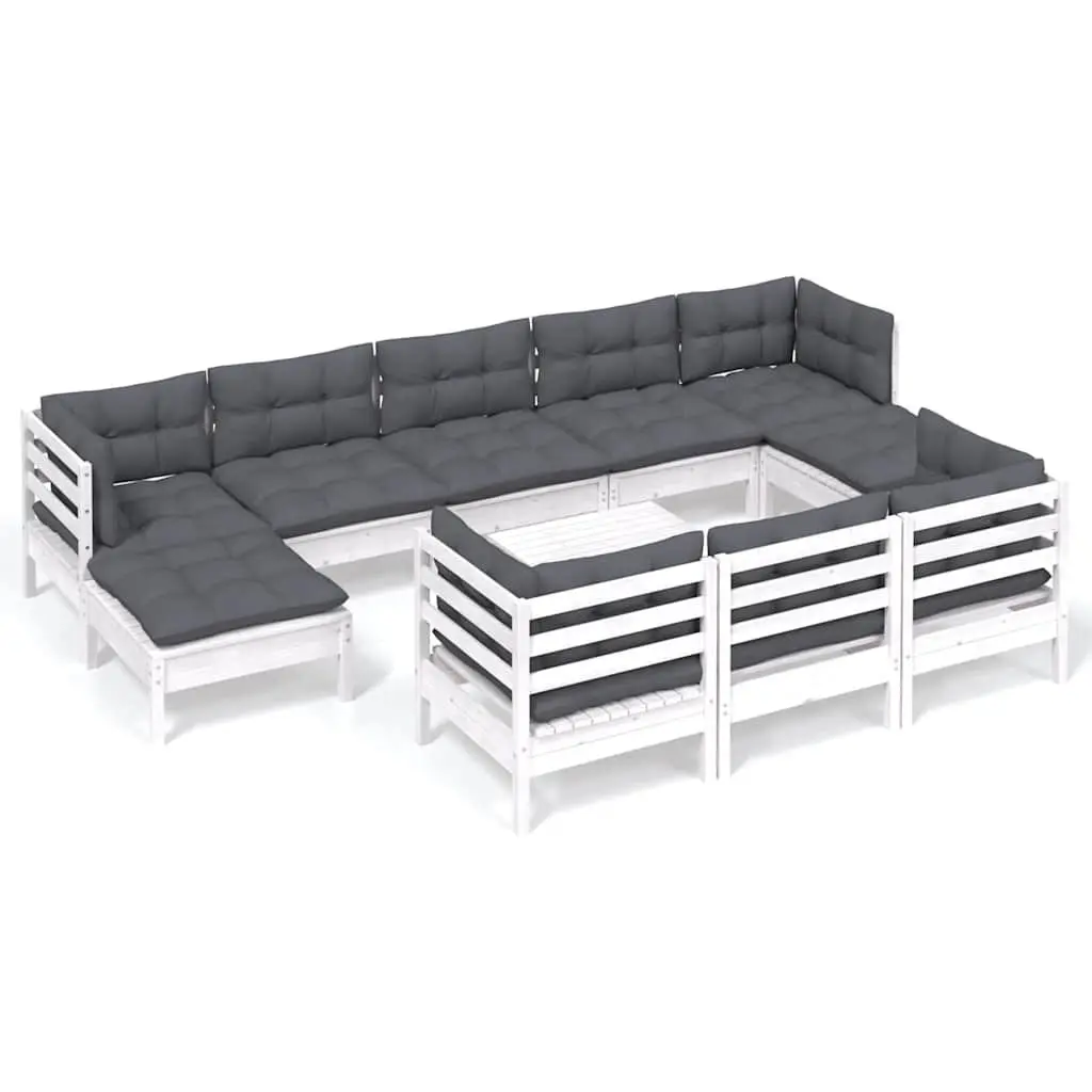 11 Piece Garden Lounge Set Outdoor Patio Furniture White Solid Pinewood