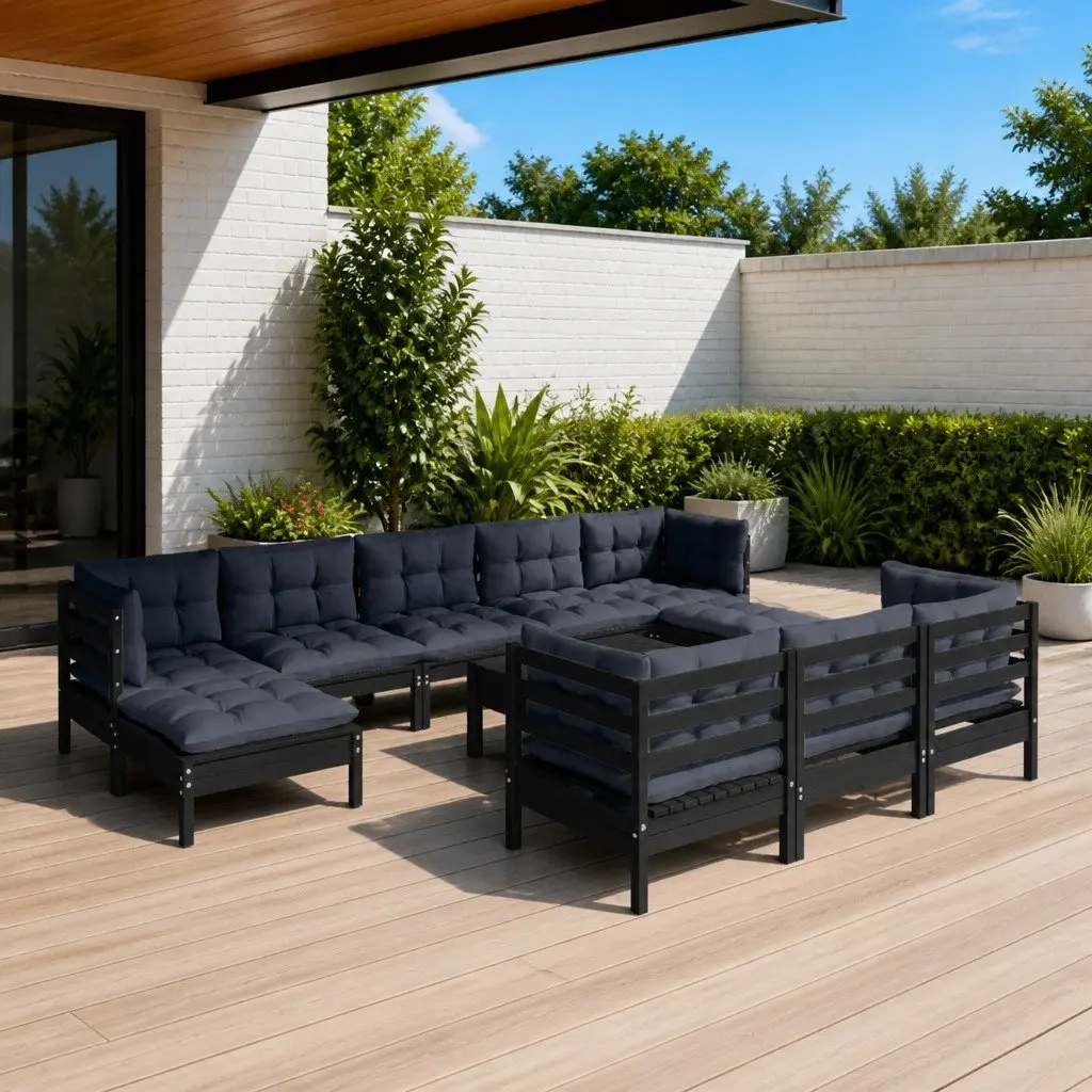Garden Lounge Set Outdoor Patio Furniture 11 Piece Black Modular