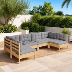 Garden Lounge Set 6 Piece Outdoor Patio Furniture with Grey Cushions Pinewood