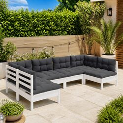 Garden Lounge Set 6 Piece Outdoor Furniture with Cushions White Patio Seating