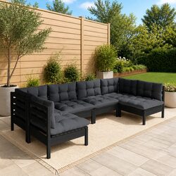 Black 6-Piece Garden Lounge Set - Pinewood Construction