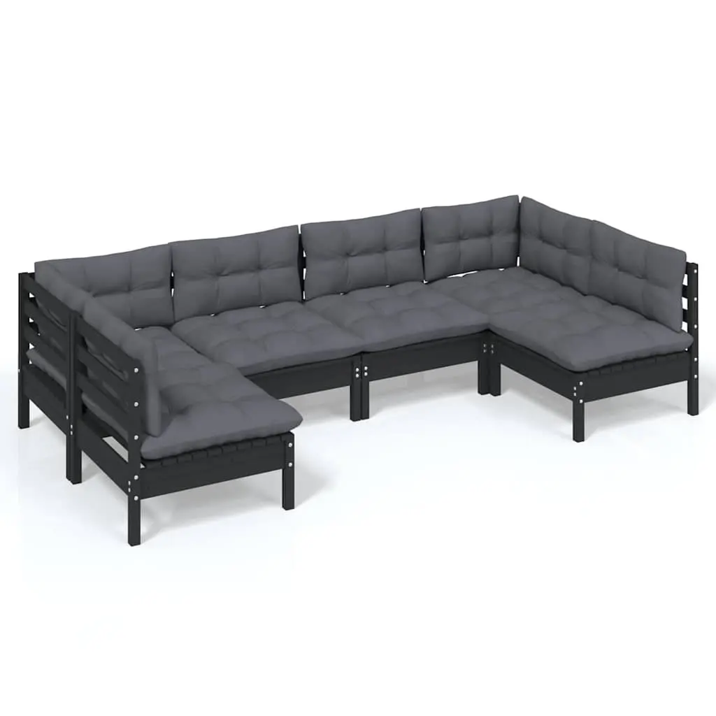 Garden Lounge Set Outdoor Patio Furniture 6 Piece Black with Cushions