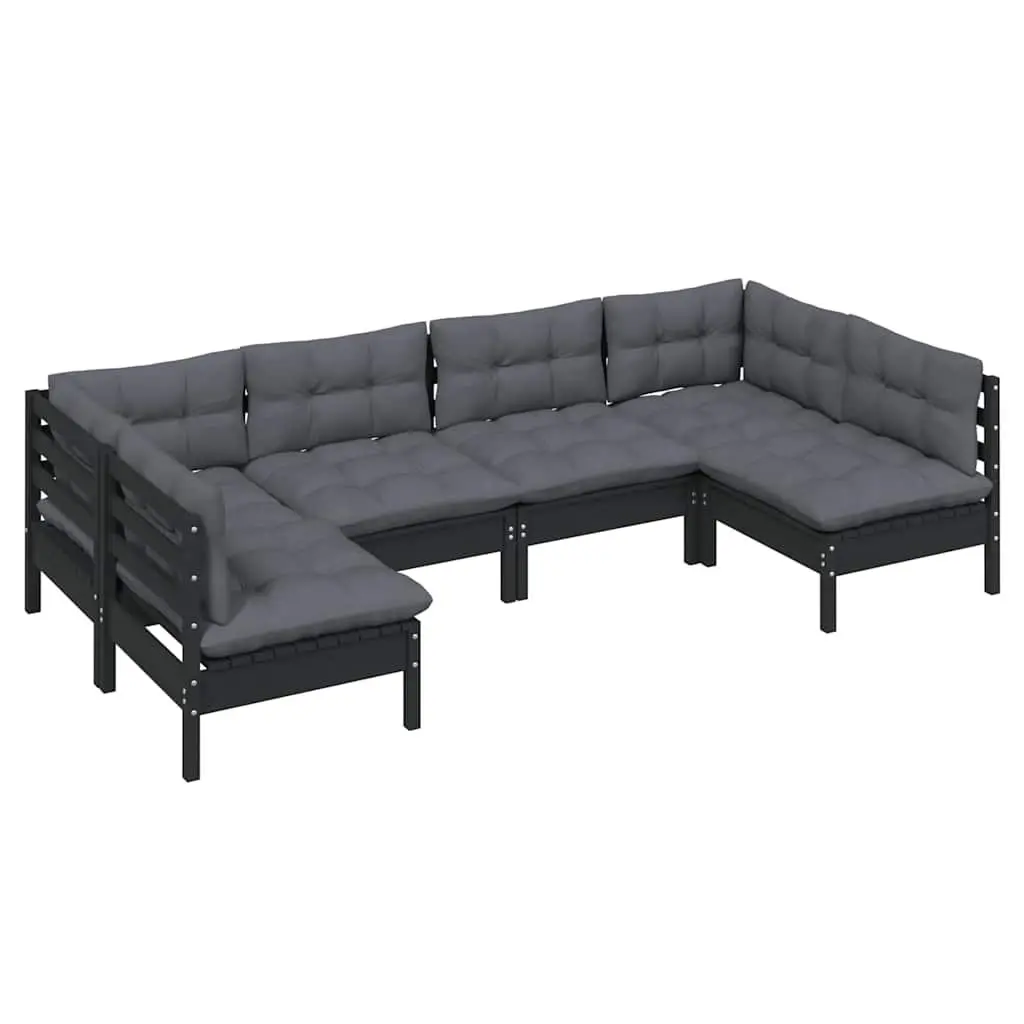 Garden Lounge Set Outdoor Patio Furniture 6 Piece Black with Cushions