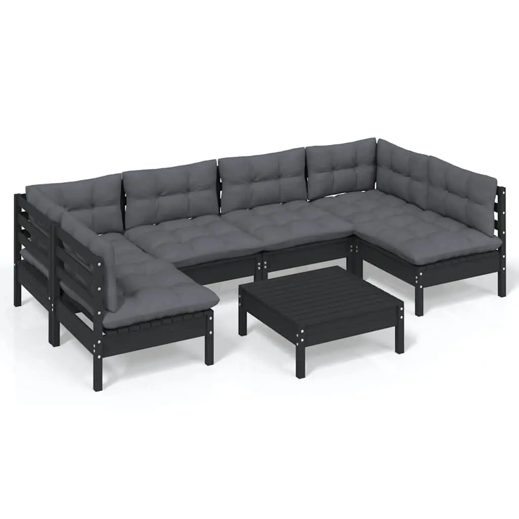 Garden Lounge Set 7 Piece Patio Furniture Black Solid Pinewood
