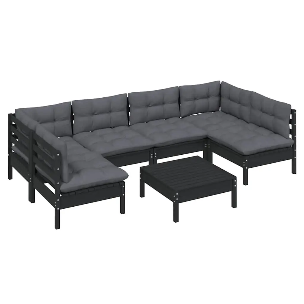 Garden Lounge Set 7 Piece Patio Furniture Black Solid Pinewood