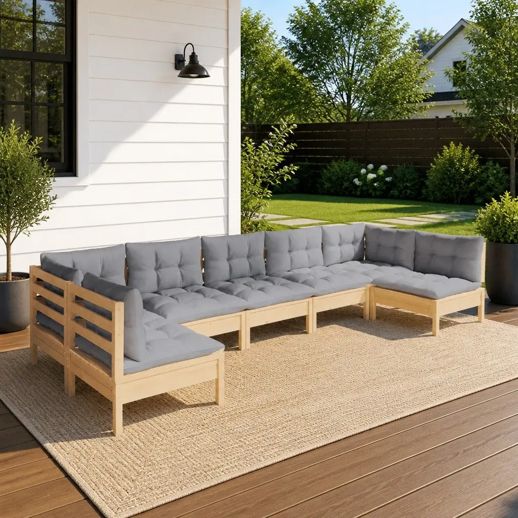 Garden Lounge Set 7 Piece Outdoor Furniture Patio Sofa Grey Cushions
