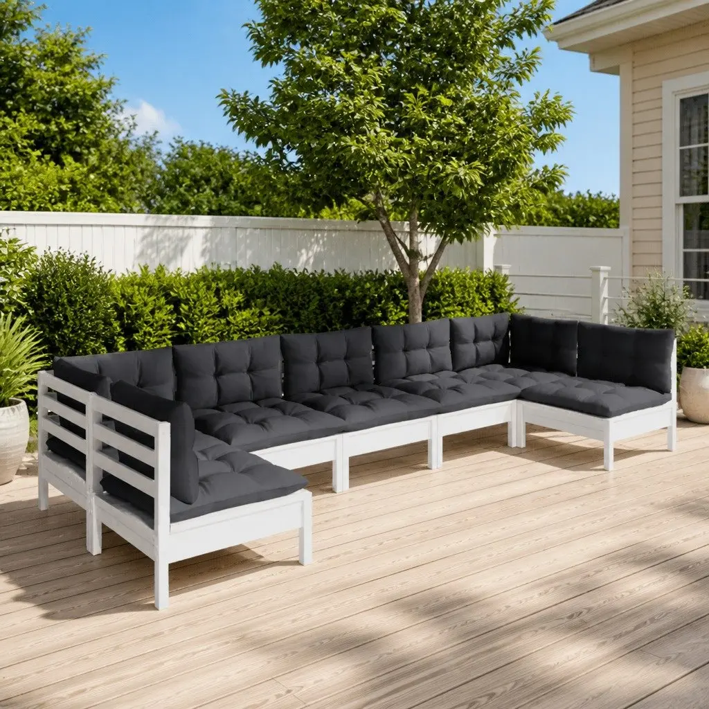 Garden Lounge Set 7 Piece Patio Furniture White Solid Pinewood with Cushions