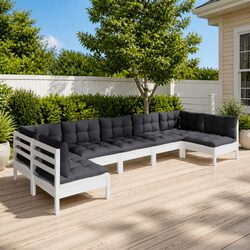 7-Piece Modular Garden Lounge Set, White Pinewood with Cushions