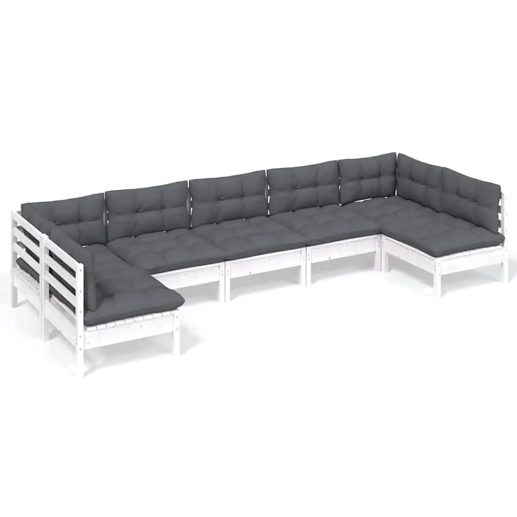 Garden Lounge Set 7 Piece Patio Furniture White Solid Pinewood with Cushions