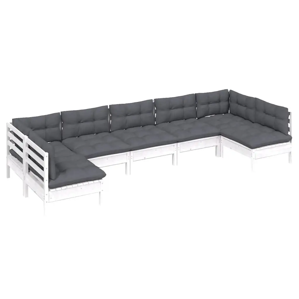 Garden Lounge Set 7 Piece Patio Furniture White Solid Pinewood with Cushions