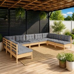 Garden Lounge Set - 9 Piece Outdoor Furniture Grey