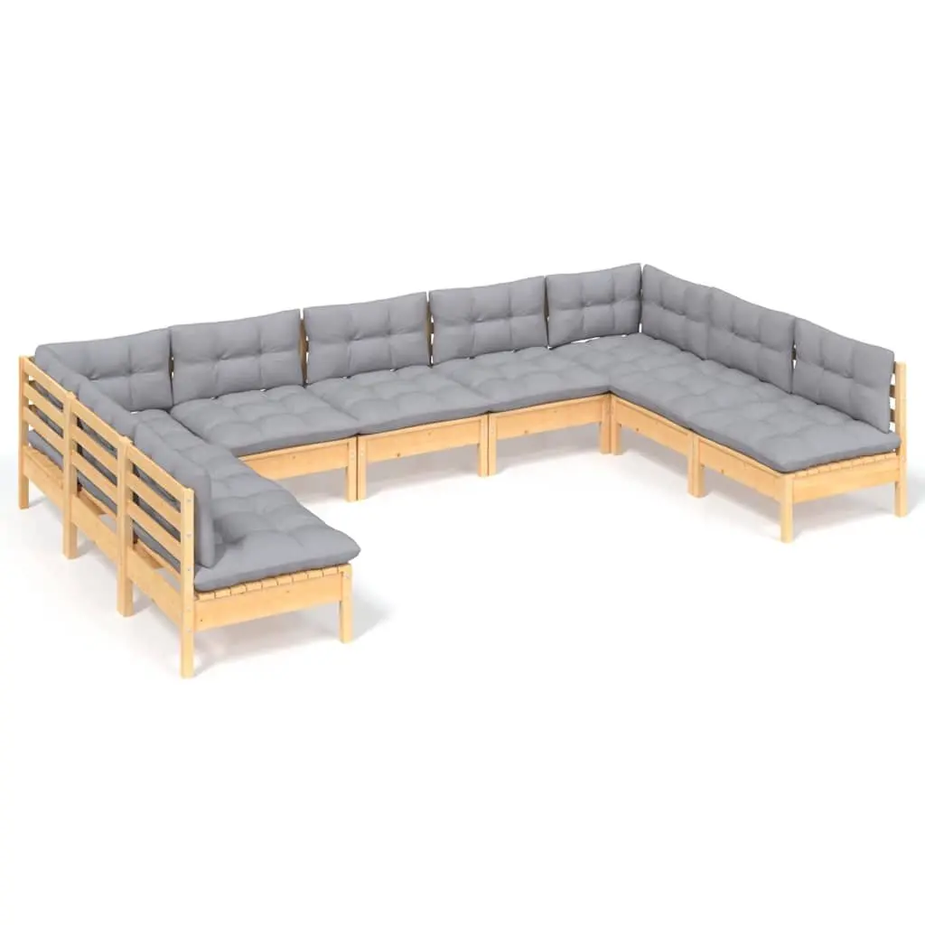 Garden Lounge Set 9 Piece Outdoor Patio Furniture Grey Cushions Modular Seating