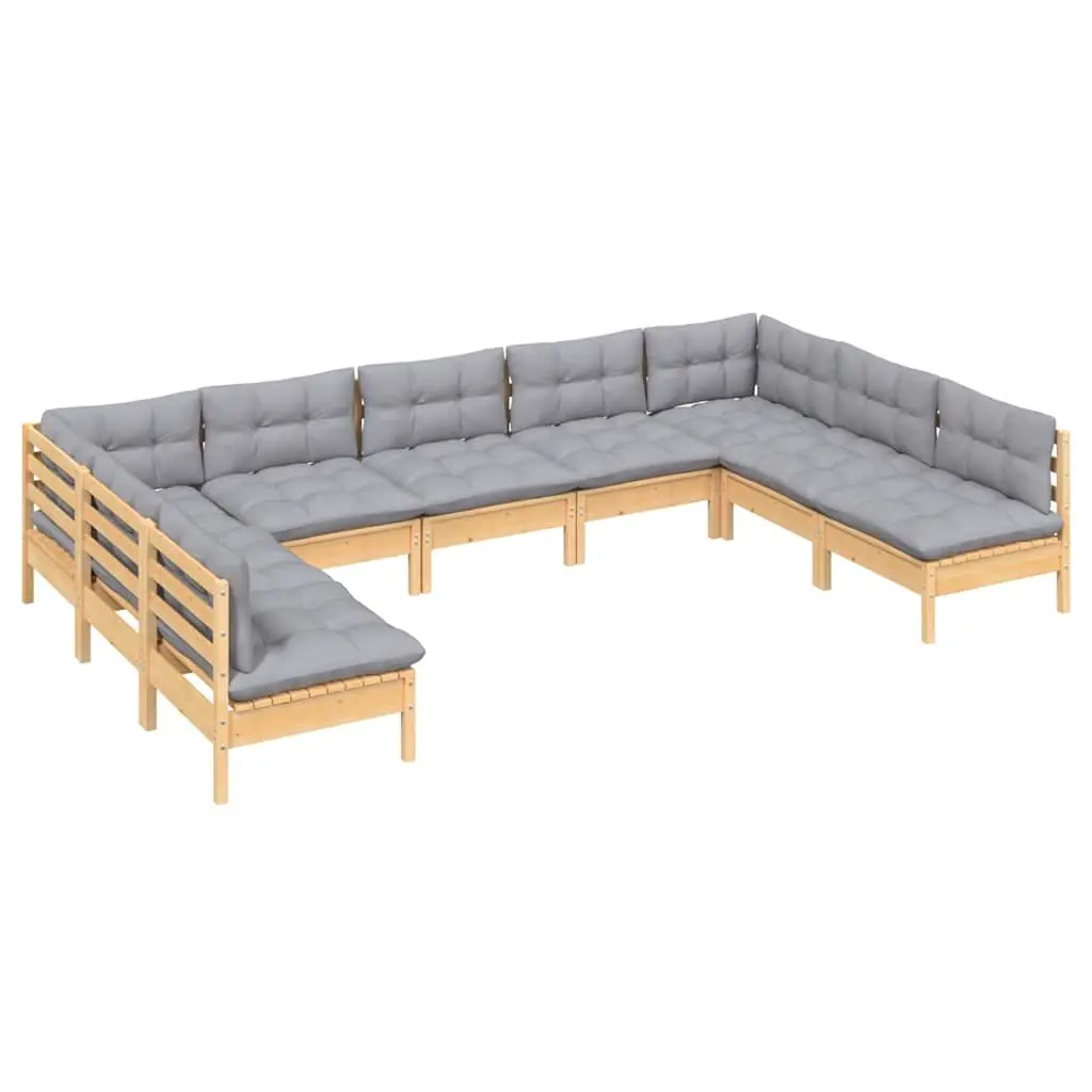 Garden Lounge Set 9 Piece Outdoor Patio Furniture Grey Cushions Modular Seating