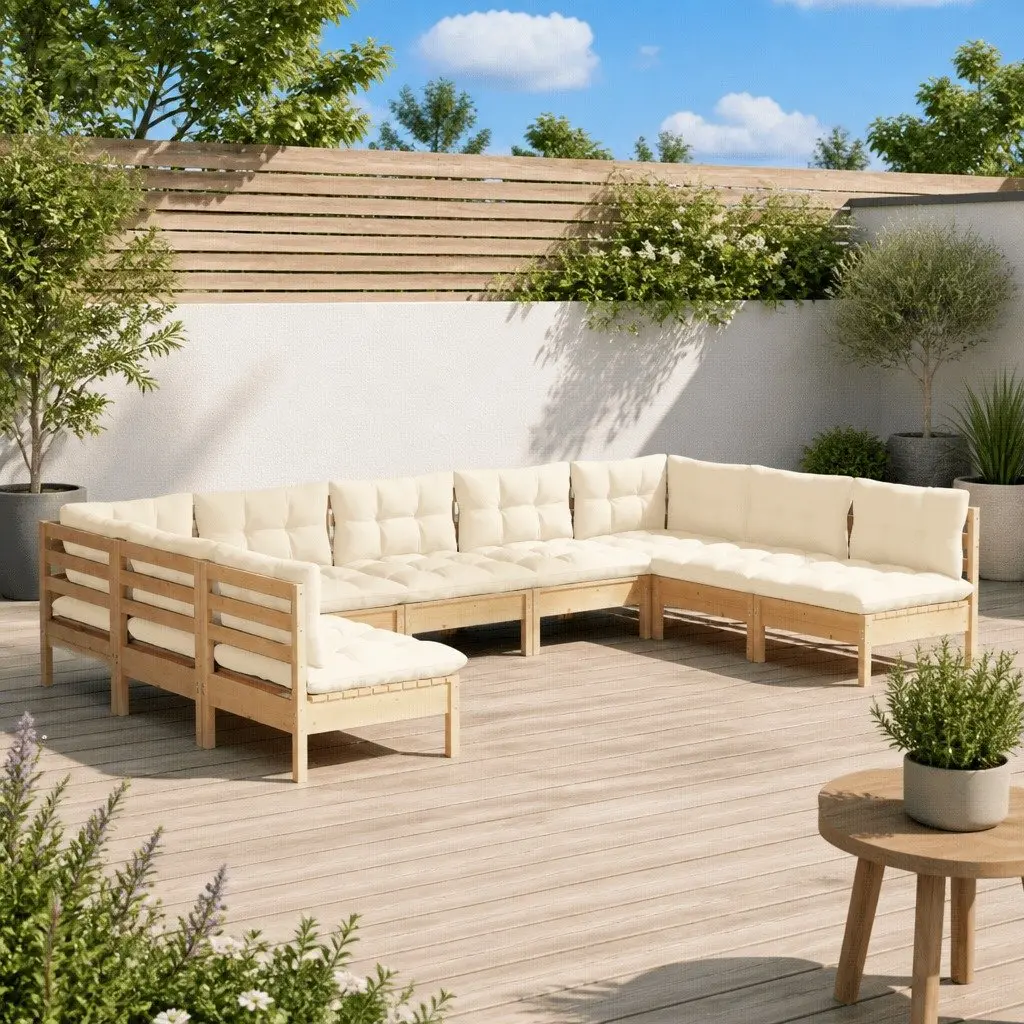 Garden Lounge Set Outdoor Patio Furniture 9 Piece Modular Sofa Cream Cushions