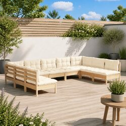 9-Piece Garden Lounge Set: Solid Pinewood and Cream Cushions