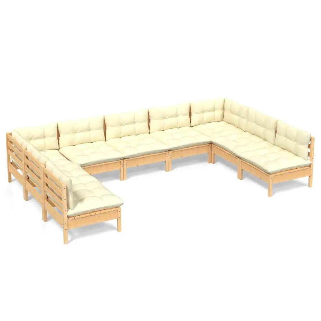 Garden Lounge Set Outdoor Patio Furniture 9 Piece Modular Sofa Cream Cushions