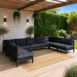 Specifications of 9 Piece Garden Lounge Set in Black Pinewood