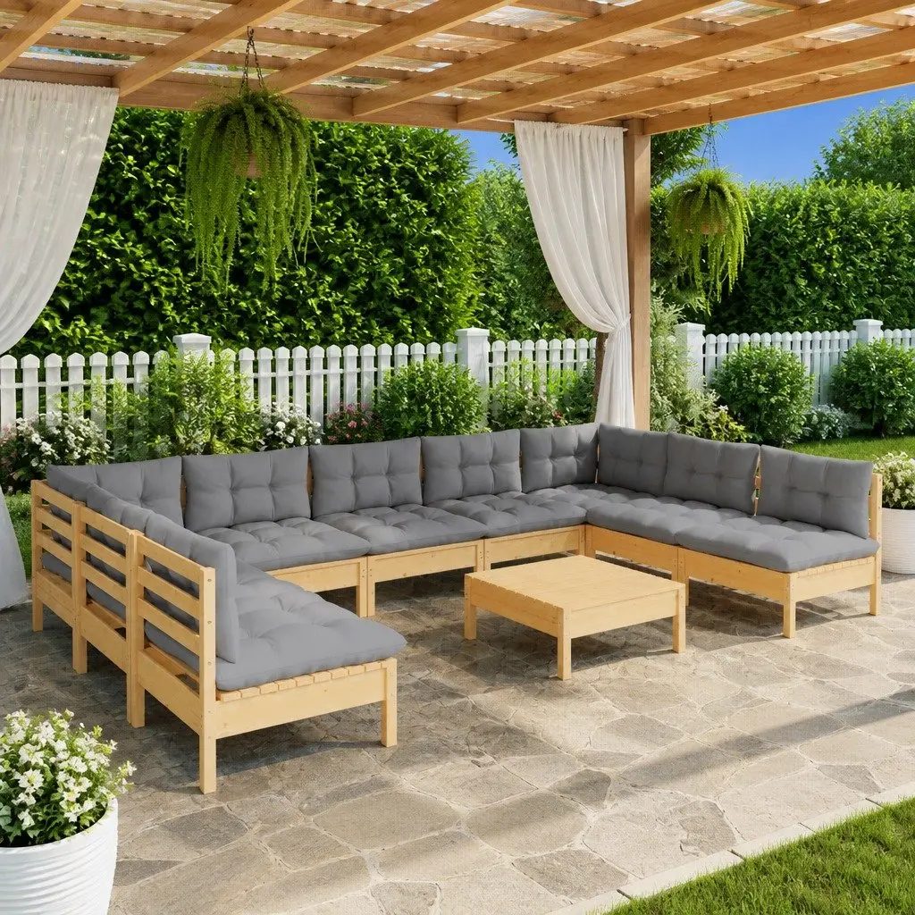 Garden Lounge Set Outdoor Patio Furniture 10 Piece Grey Cushions Modular