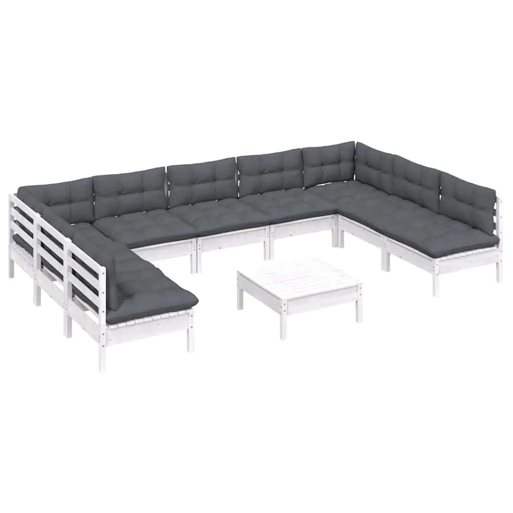 Modular Garden Lounge Set 10 Piece Outdoor Furniture White Cushions Pinewood Construction