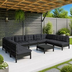 10-Piece Outdoor Lounge Set - Black Pinewood Construction