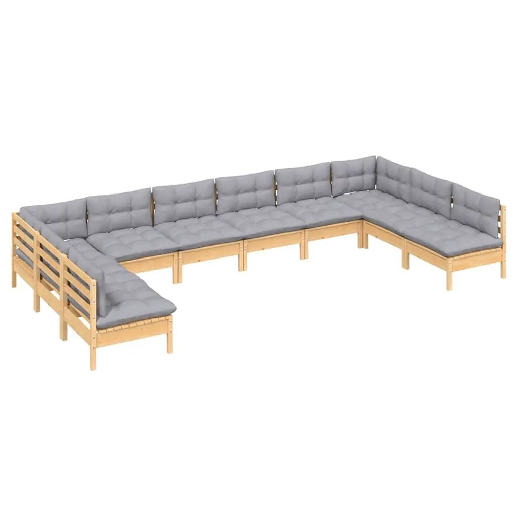 Garden Lounge Set 10 Piece Outdoor Furniture Solid Pinewood Grey Cushions
