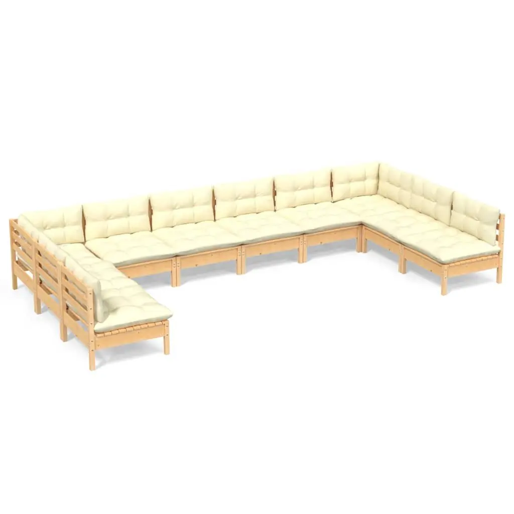Garden Lounge Set Outdoor Furniture 10 Piece Solid Pinewood with Cream Cushions