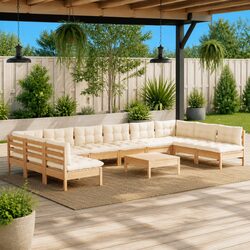 Garden Lounge Set 11 Piece Outdoor Patio Furniture Modular Solid Pinewood Cream