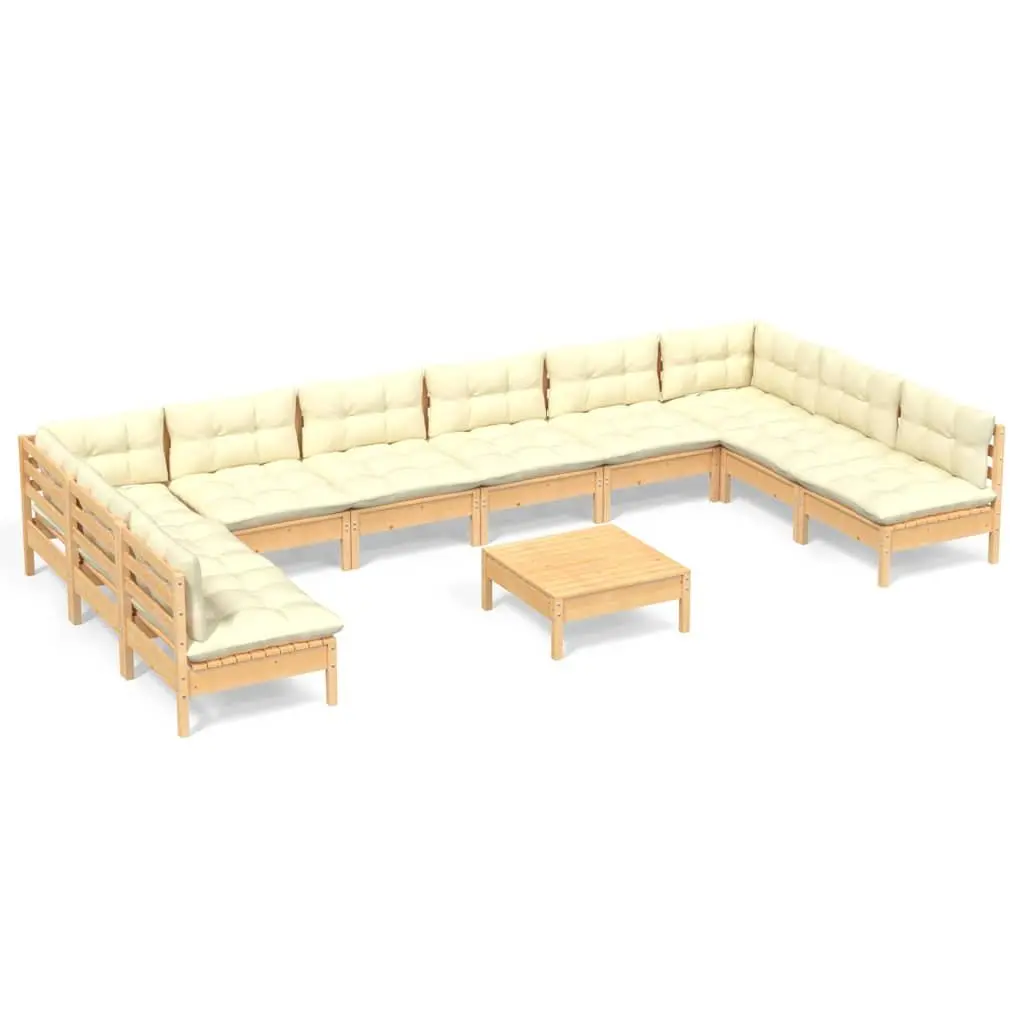 Garden Lounge Set Outdoor Patio Furniture 11 Piece Modular Solid Pinewood Cream