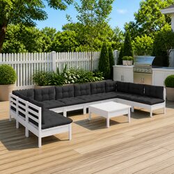 11 Piece Modular Garden Lounge Set - Pinewood and White Cushions