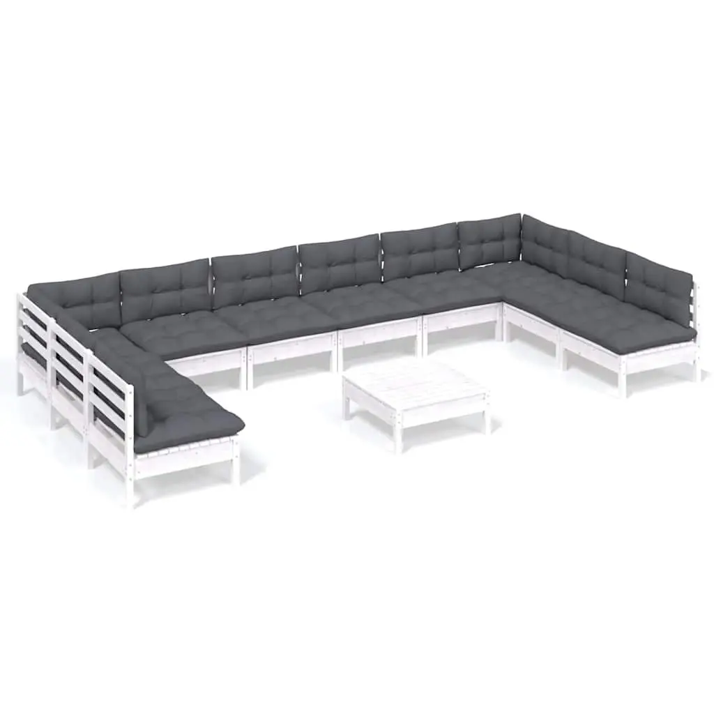 Garden Lounge Set Outdoor Furniture 11 Piece Patio Sofa Modular White Cushions