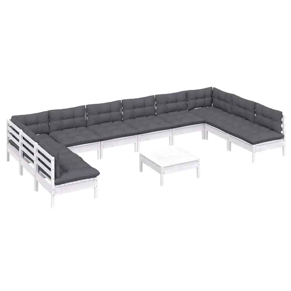 Garden Lounge Set Outdoor Furniture 11 Piece Patio Sofa Modular White Cushions