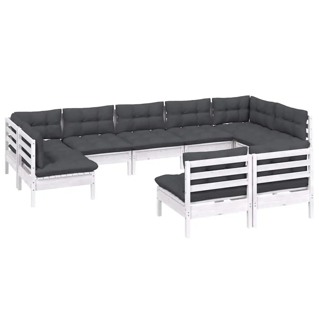 Garden Lounge Set 9 Piece Outdoor Patio Furniture White Pinewood with Cushions