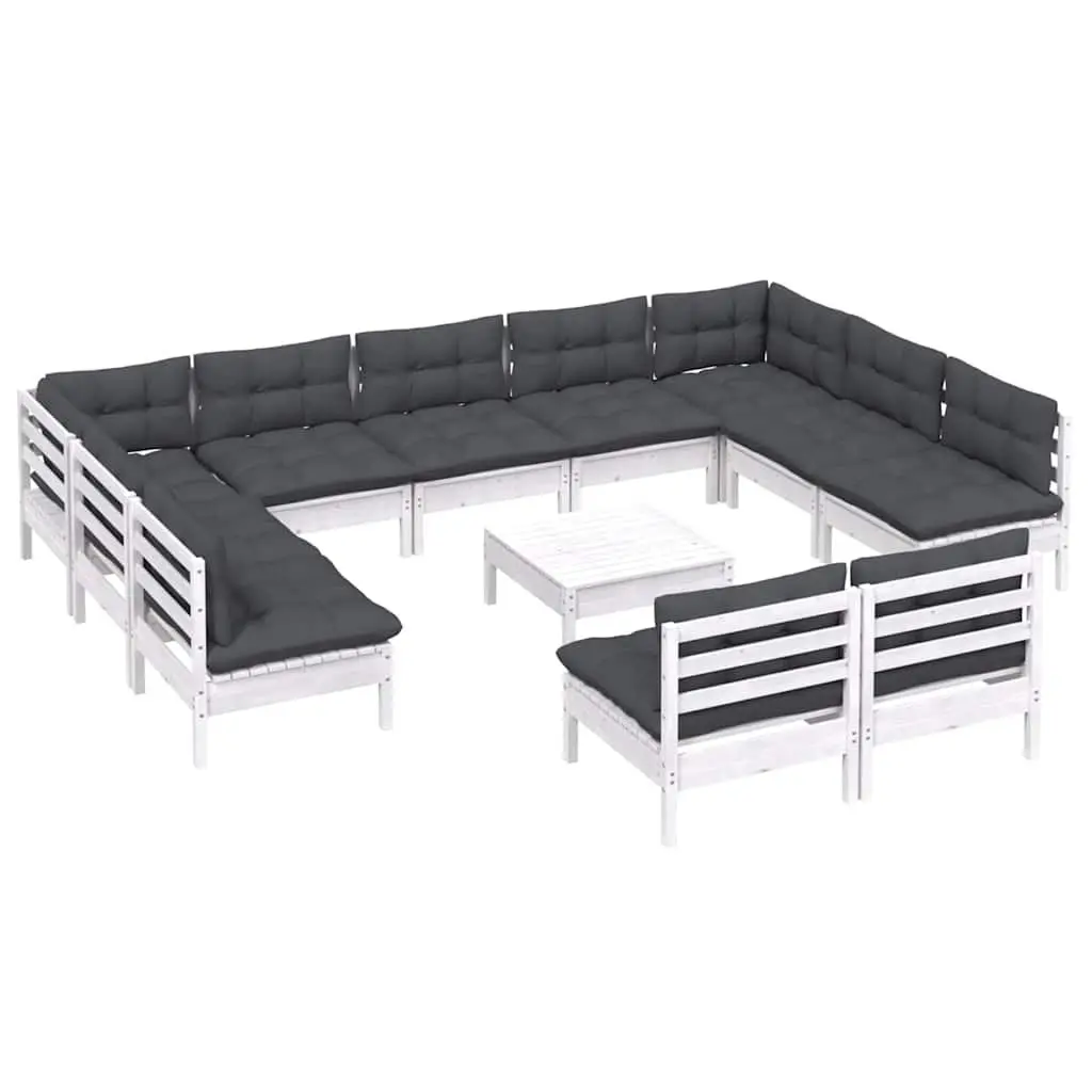 Garden Lounge Set Outdoor Patio Furniture 12 Piece White Pinewood with Cushions